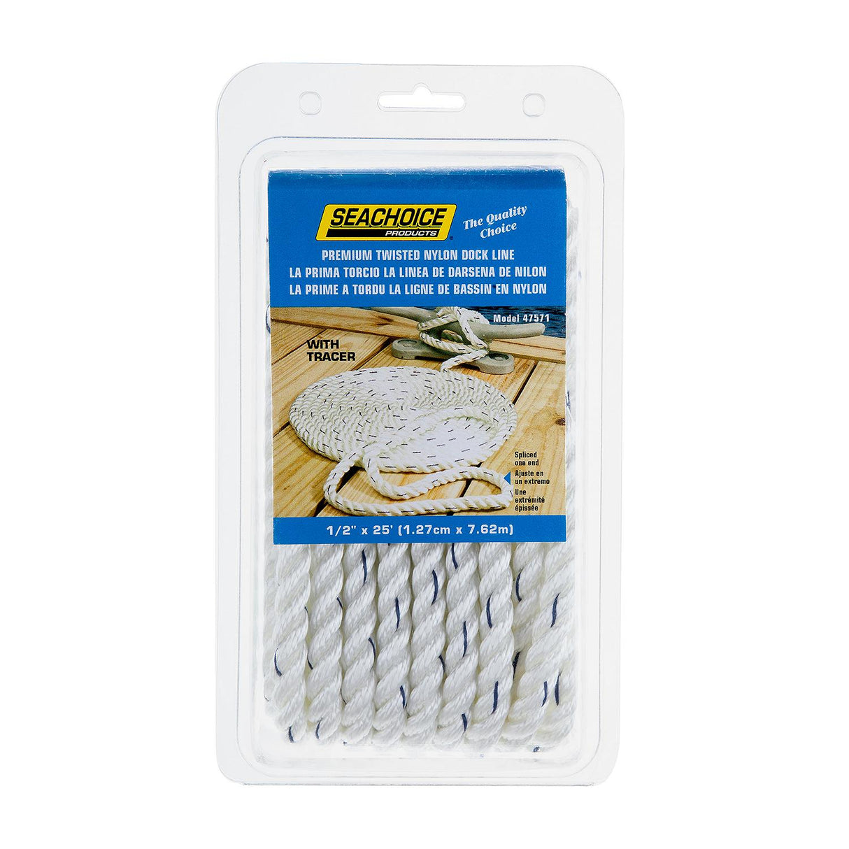 Seachoice Premium 3-Strand Twisted Nylon Dock Line With Tracer, White w/Blue Tracer, 1/2-Inch x 25 Feet, 10-Inch Eye Splice - 47571 - official Seachoice product image 3