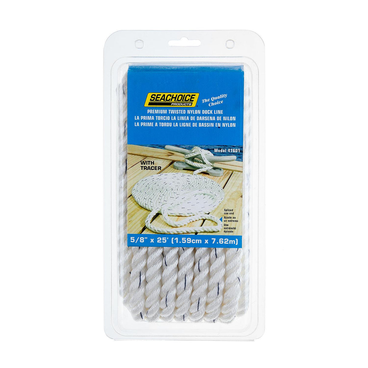 Seachoice Premium 3-Strand Twisted Nylon Dock Line With Tracer, White w/Blue Tracer, 5/8-Inch x 25 Feet, 10-Inch Eye Splice - 47601 - official Seachoice product image 3