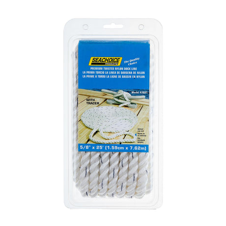 Seachoice Premium 3-Strand Twisted Nylon Dock Line With Tracer, White w/Blue Tracer, 5/8-Inch x 25 Feet, 10-Inch Eye Splice - 47601 - official Seachoice product image 3