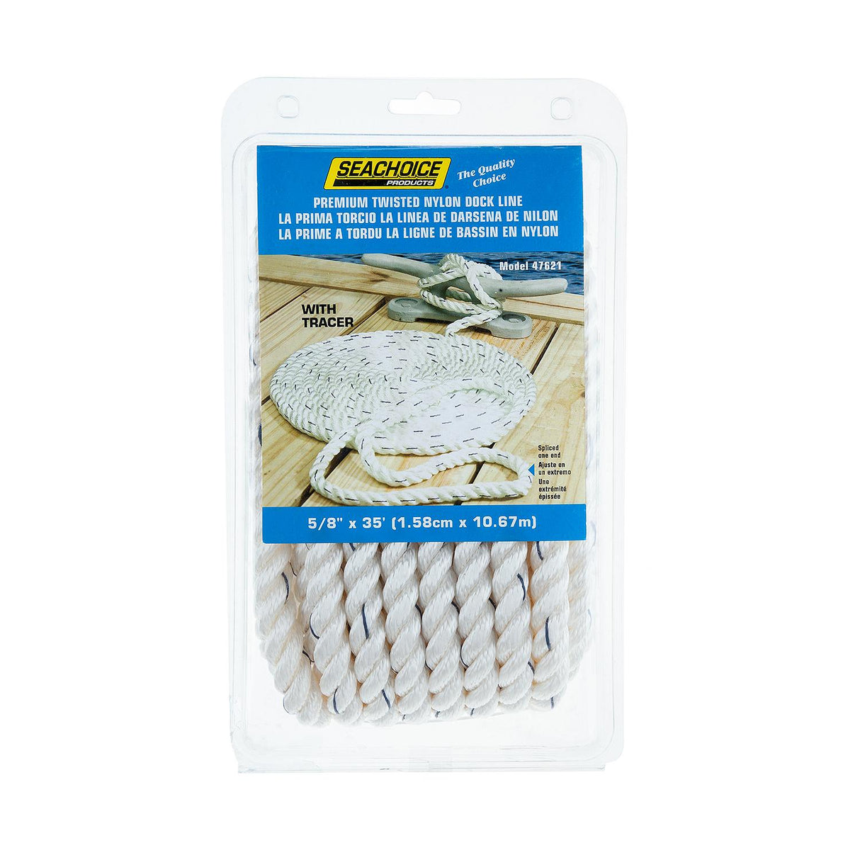 Seachoice Premium 3-Strand Twisted Nylon Dock Line With Tracer, White w/Blue Tracer, 5/8-Inch x 35 Feet, 10-Inch Eye Splice - 47621 - official Seachoice product image 4