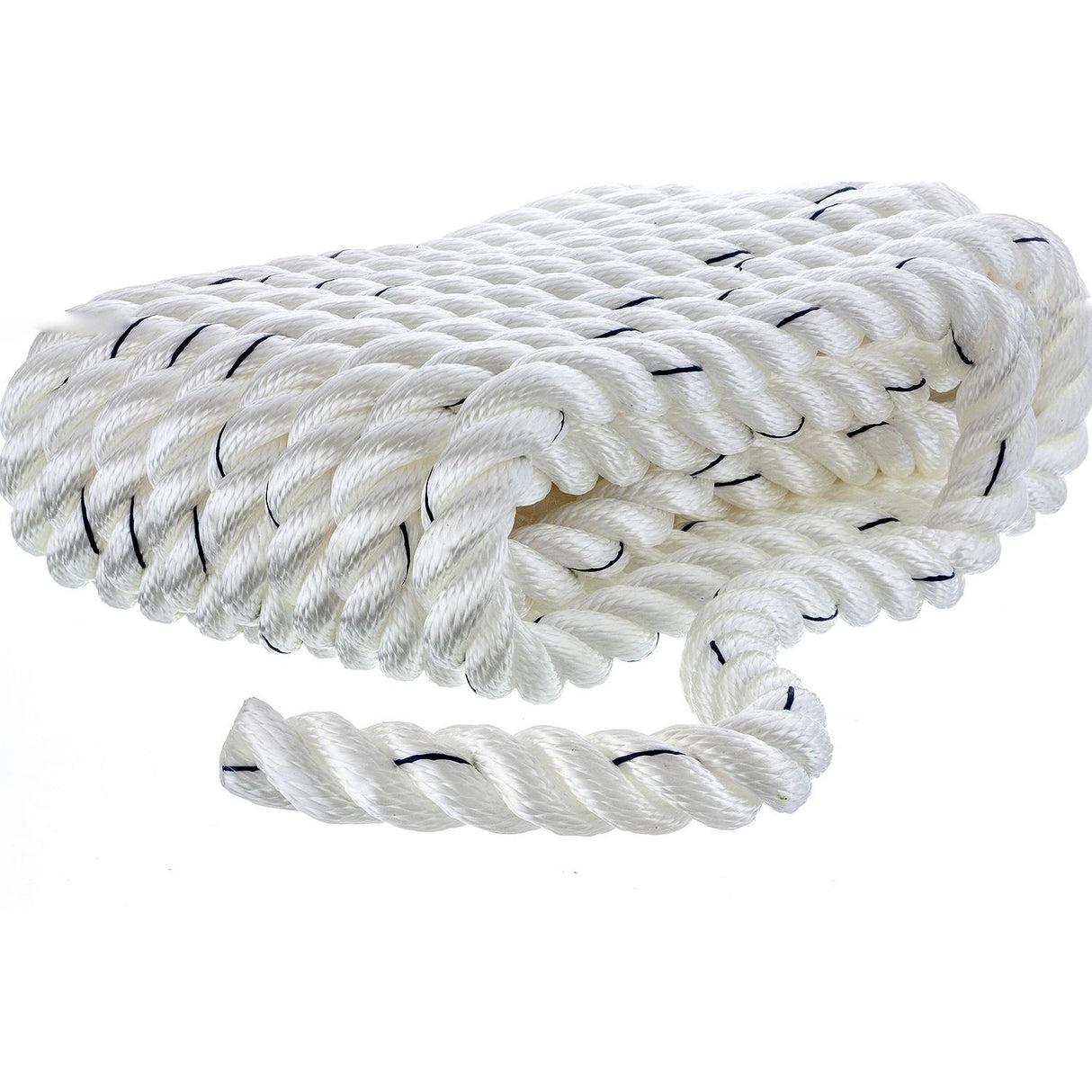 Seachoice Premium 3-Strand Twisted Nylon Dock Line With Tracer, White w/Blue Tracer, 3/4-Inch x 25 Feet, 18-Inch Eye Splice - 47631