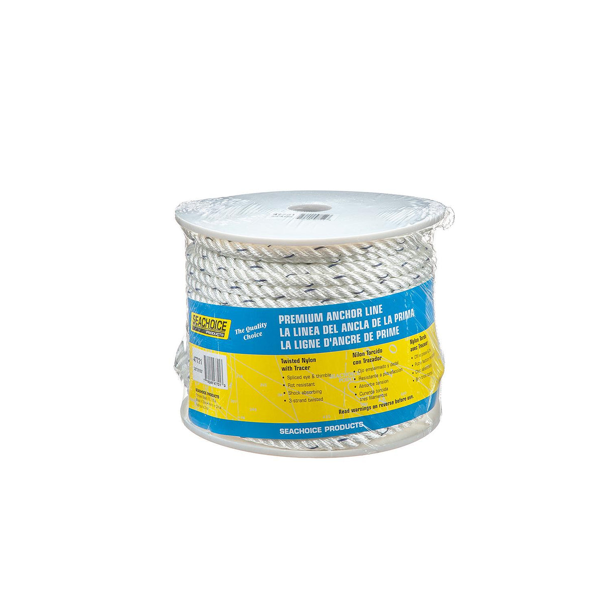 Seachoice 47721 Boat Anchor Line Rope, 3-Strand Twisted, Nylon, White/Blue, 3/8 in. X 150 Ft. - 47721