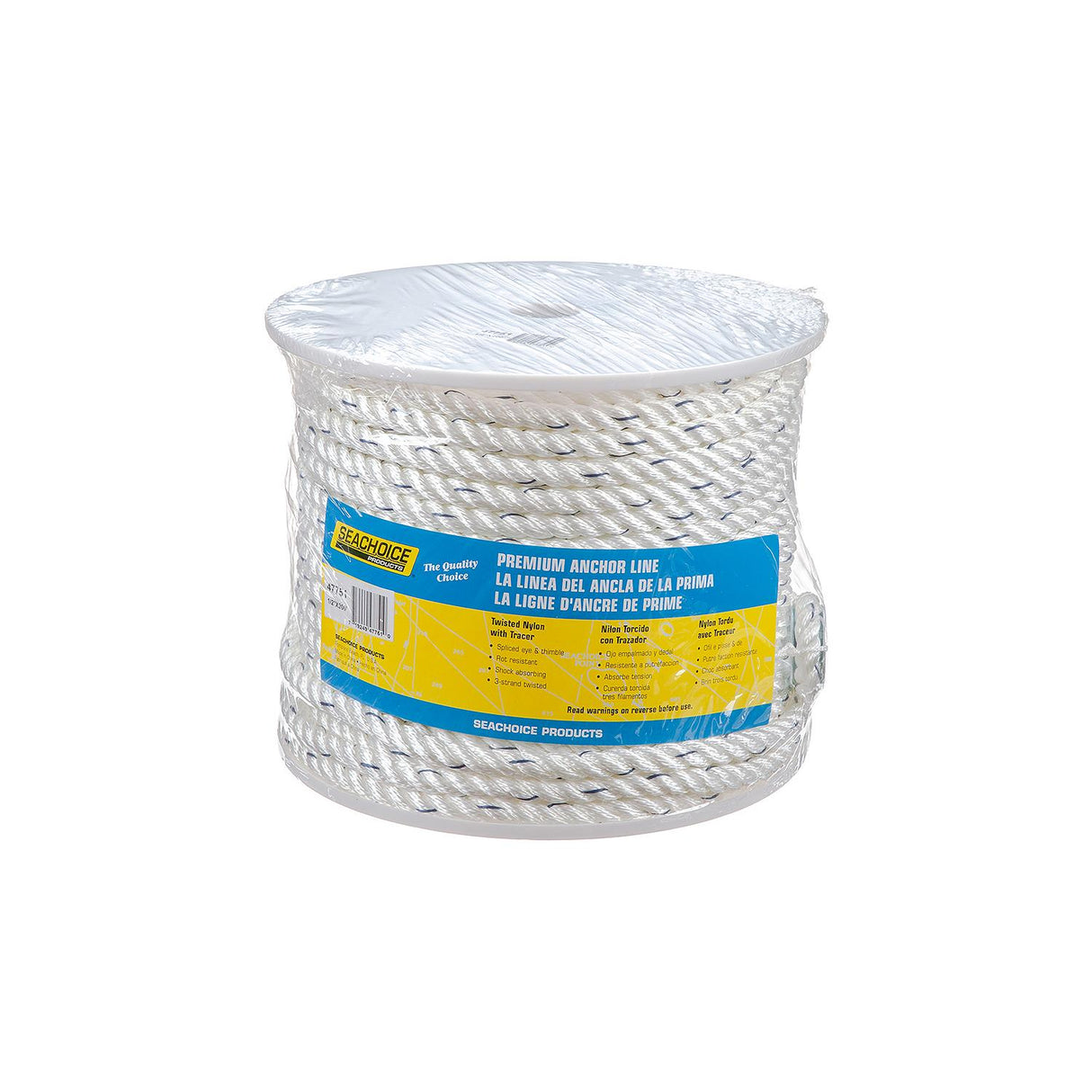 Seachoice 47751 Boat Anchor Line Rope, 3-Strand Twisted, Nylon, White/Blue, 1/2 in. X 200 Ft. - 47751