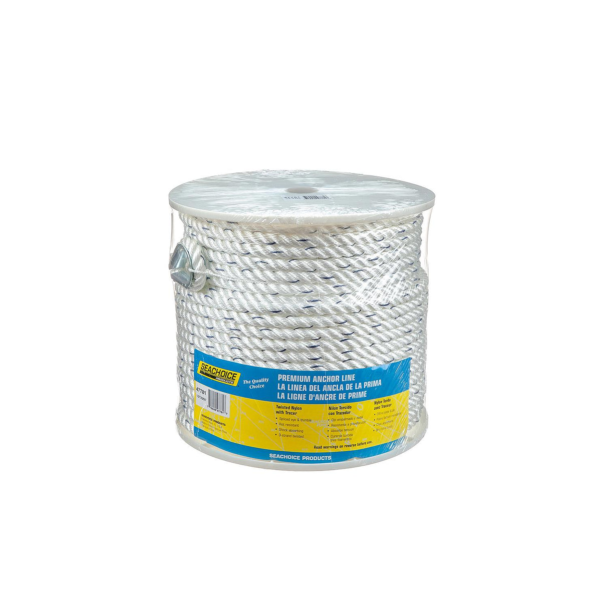 Seachoice 47781 Boat Anchor Line Rope, 3-Strand Twisted, Nylon, White/Blue, 1/2 in. X 250 Ft. - 47781 - official Seachoice product image 3