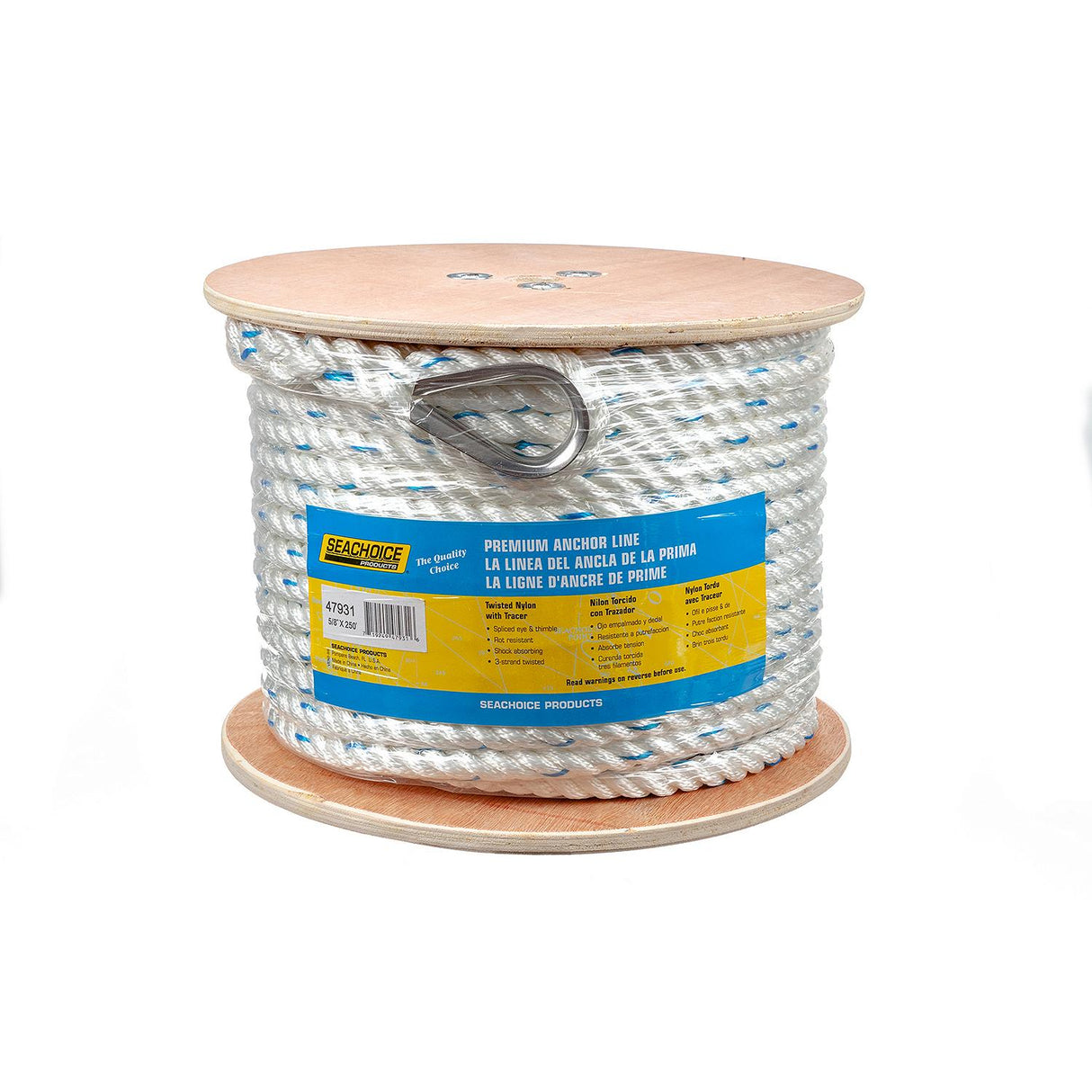 Seachoice 47931 Boat Anchor Line Rope, 3-Strand Twisted, Nylon, White/Blue, 5/8 in. X 250 Ft. - 47931 - official Seachoice product image 5