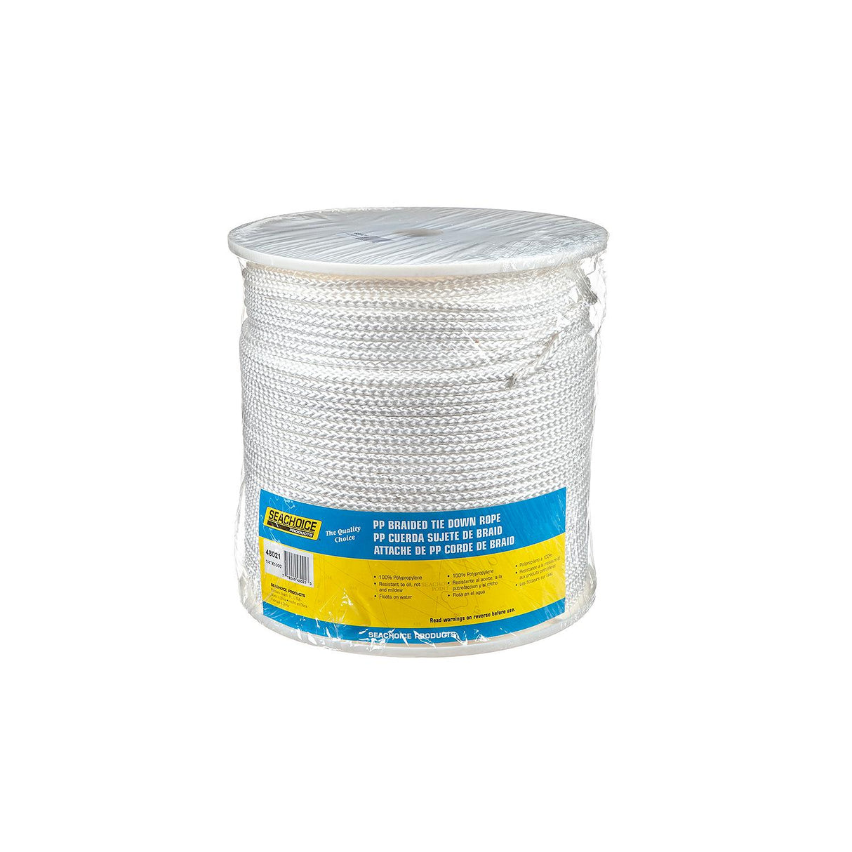 Seachoice Boat Tie Down Cord, White, 1/4 in. X 1,000 Ft., 1000 Lbs. Tensile Strength, 8-Strand Braided Polypropylene - 48021