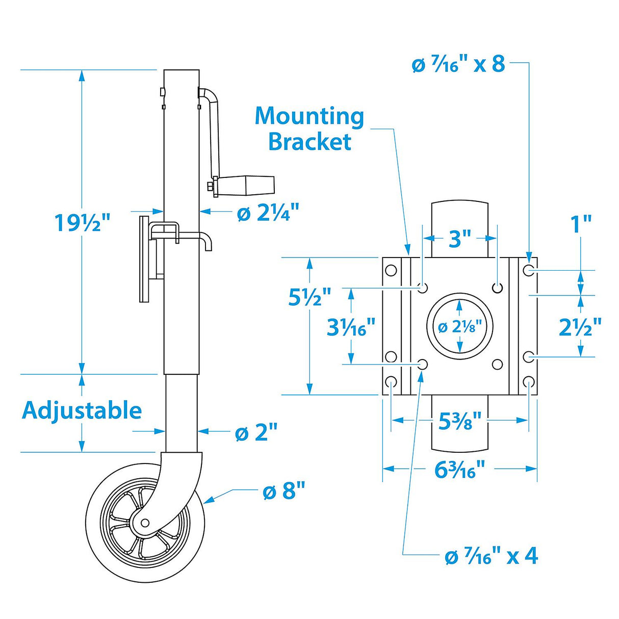 Seachoice Fold Up Trailer Jack, 22-7/8 In., Max Lift 1500 Lbs. - 50-52031 - official Seachoice product image 3