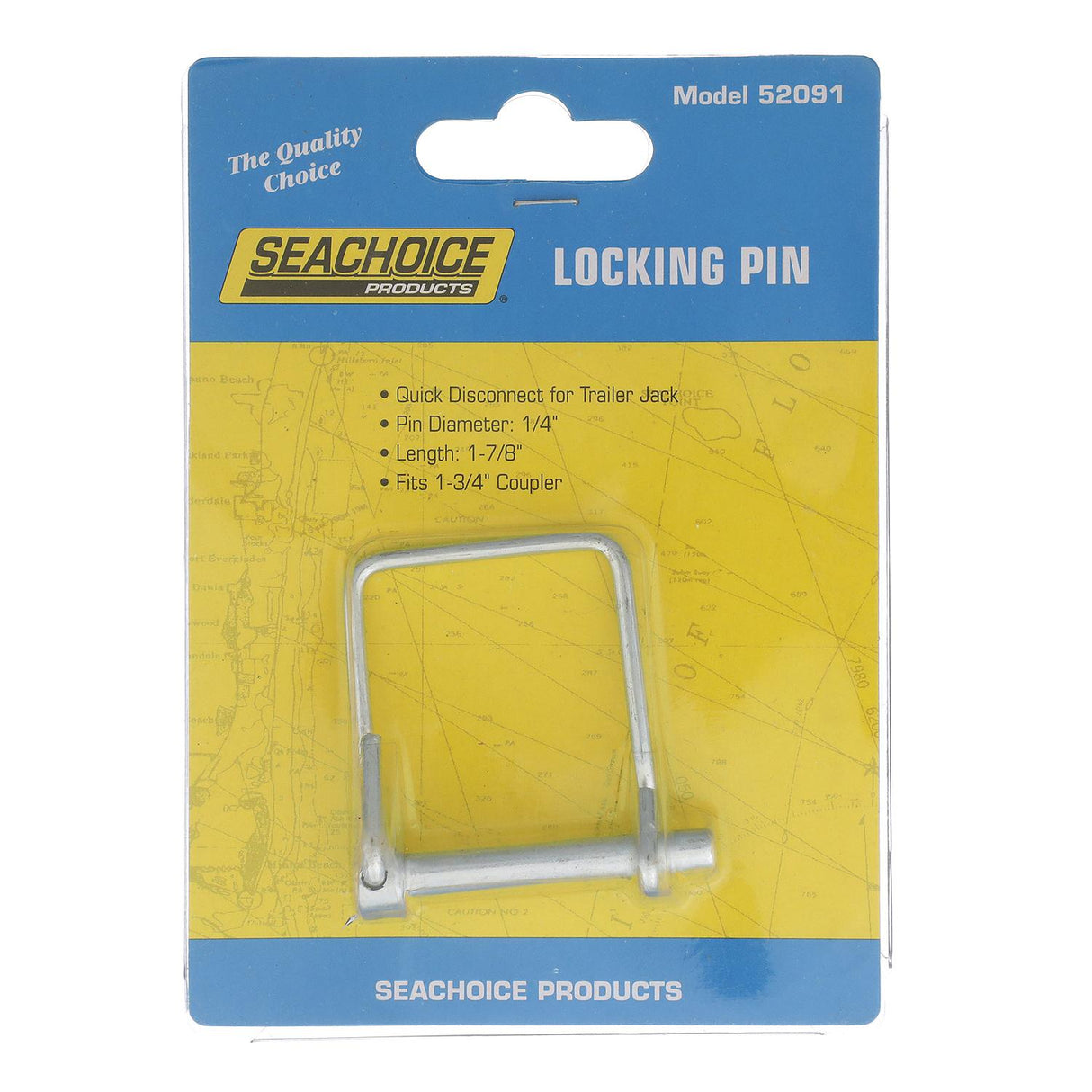 Seachoice Locking Pin, Pin Size 1/4 In., Fits 1-3/4 In. Couplers, Zinc-Plated - 52091