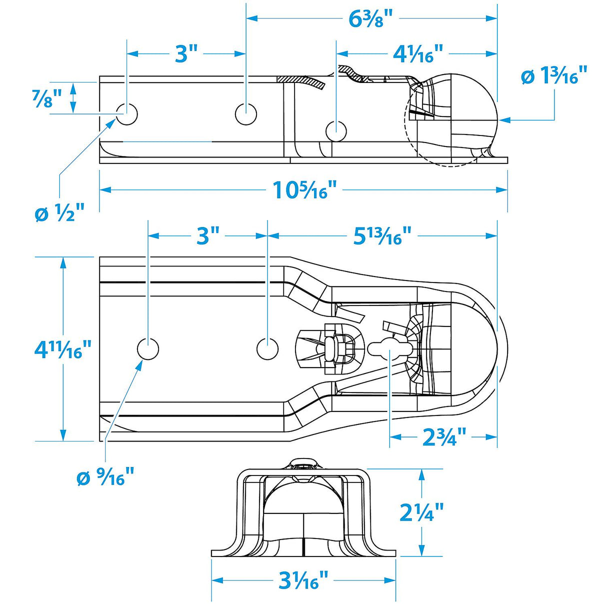 Seachoice Trailer Coupler, 3 in. Straight Tongue, 2 in. Ball - 50-52461 - official Seachoice product image 3