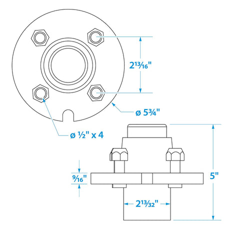 Seachoice 53021 Trailer Wheel Hub, 1 In. Axle, 4 Lug, Galvanized, Pregreased - K08-523-S0 - official Seachoice product image 3