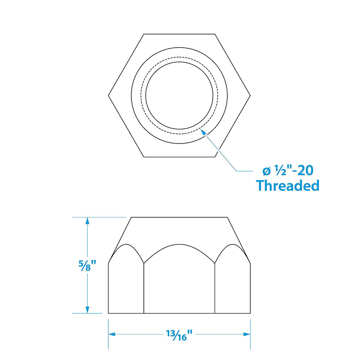 Seachoice Trailer Wheel Lug Nuts, 1/2 in. X 20 Thread, Pack of 5 - 53911