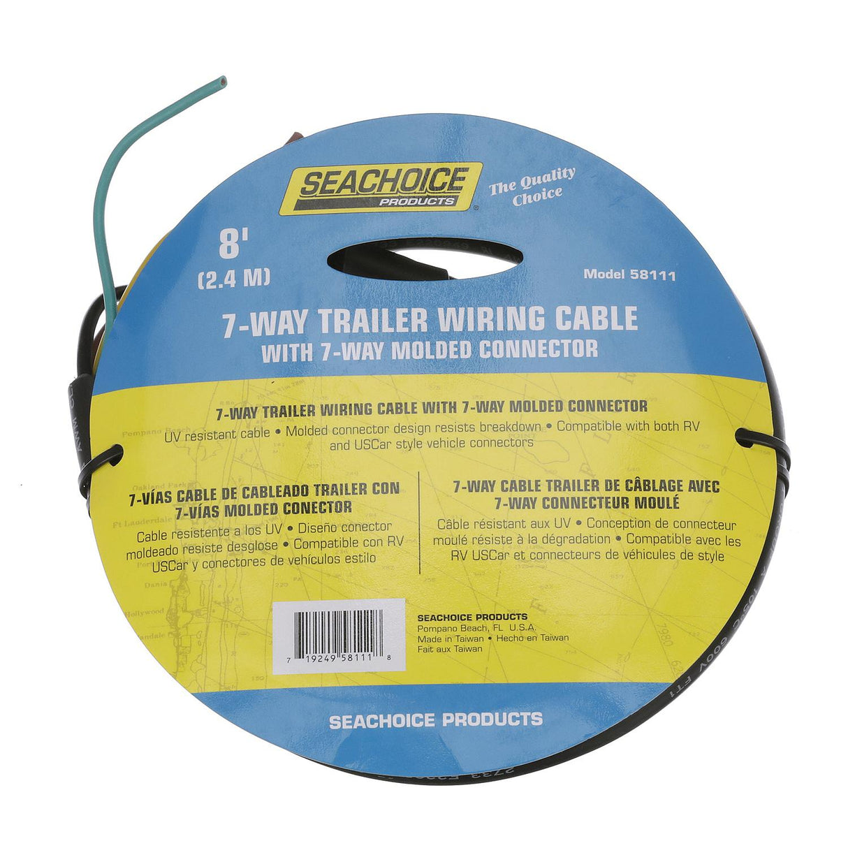 Seachoice 58111 Trailer Molded Connector, 7 Way, 8 Ft. - 58111