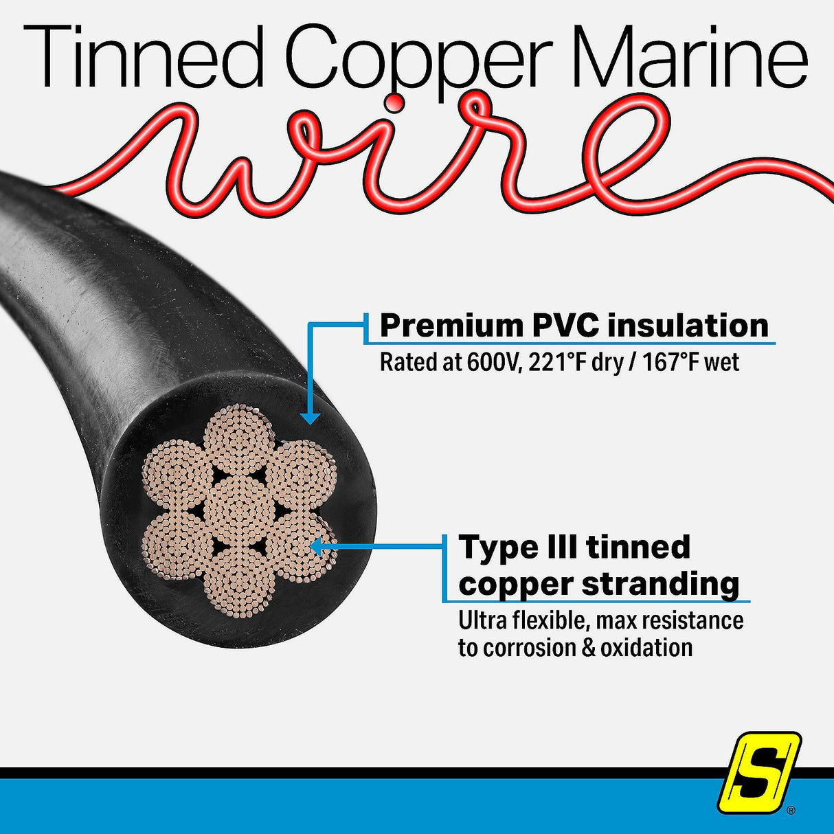 Seachoice 63008 Tinned Copper Marine Wire, 2 AWG, Black, 100' - 2TC-BLACK-BATTERY-100 - official Seachoice product image 5