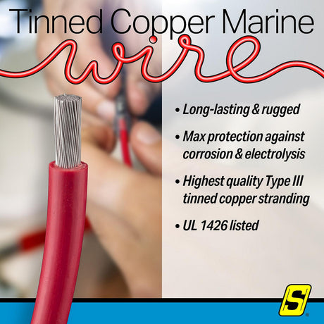 Seachoice 63036 Tinned Copper Marine Wire, 4 AWG, Red, 25' - 4TC-RED-BATTERY-25 - official Seachoice product image 5