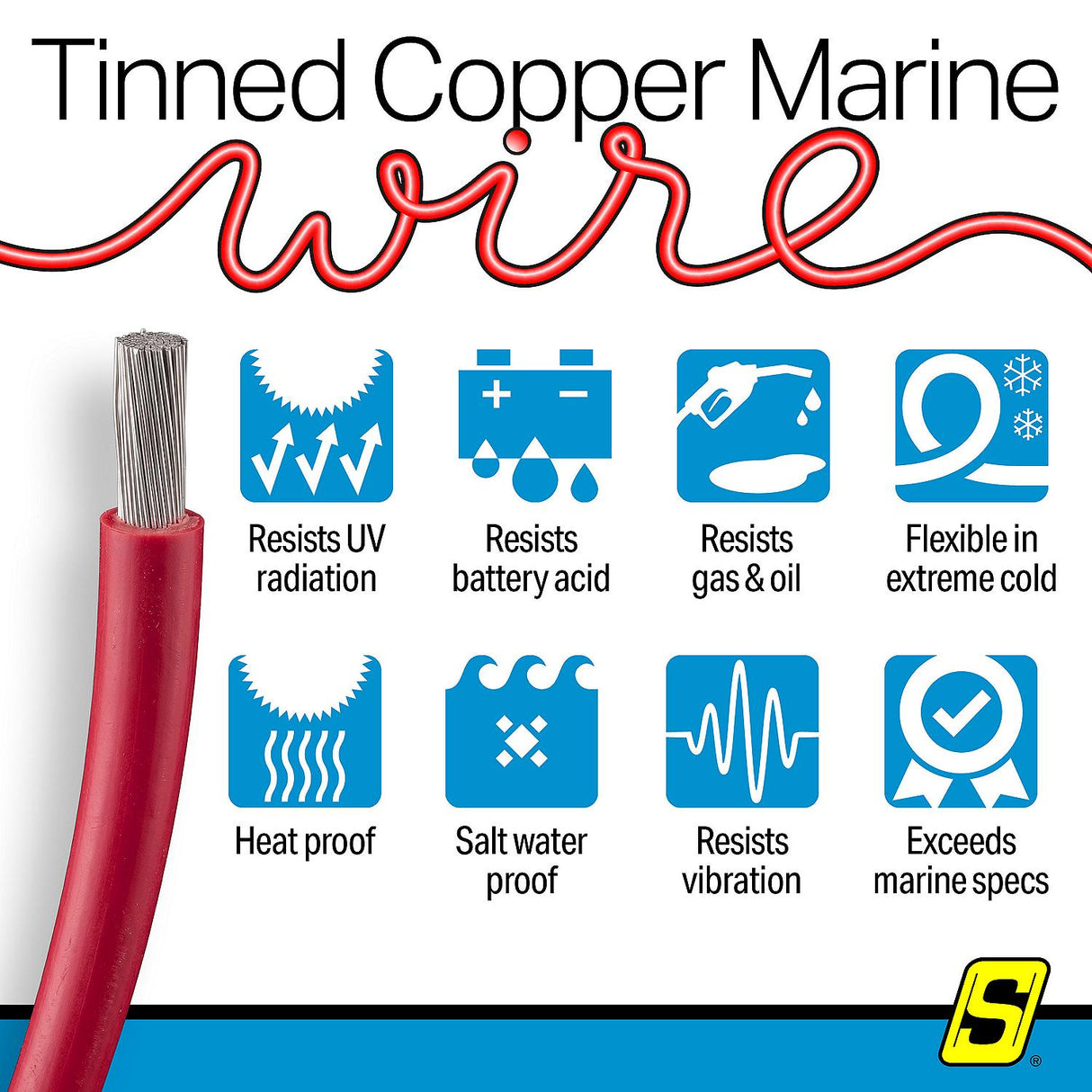 Seachoice 63036 Tinned Copper Marine Wire, 4 AWG, Red, 25' - 4TC-RED-BATTERY-25 - official Seachoice product image 8