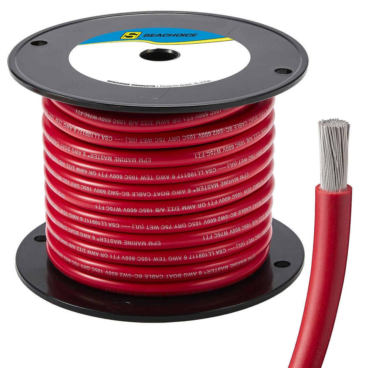 Seachoice 63044 Tinned Copper Marine Wire, 6 AWG, Red, 50' - 6TC-RED-BATTERY-50 - official Seachoice product image 6