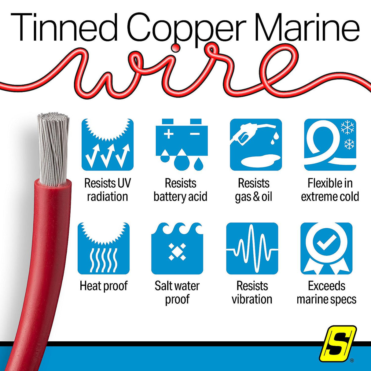 Seachoice 63044 Tinned Copper Marine Wire, 6 AWG, Red, 50' - 6TC-RED-BATTERY-50 - official Seachoice product image 7