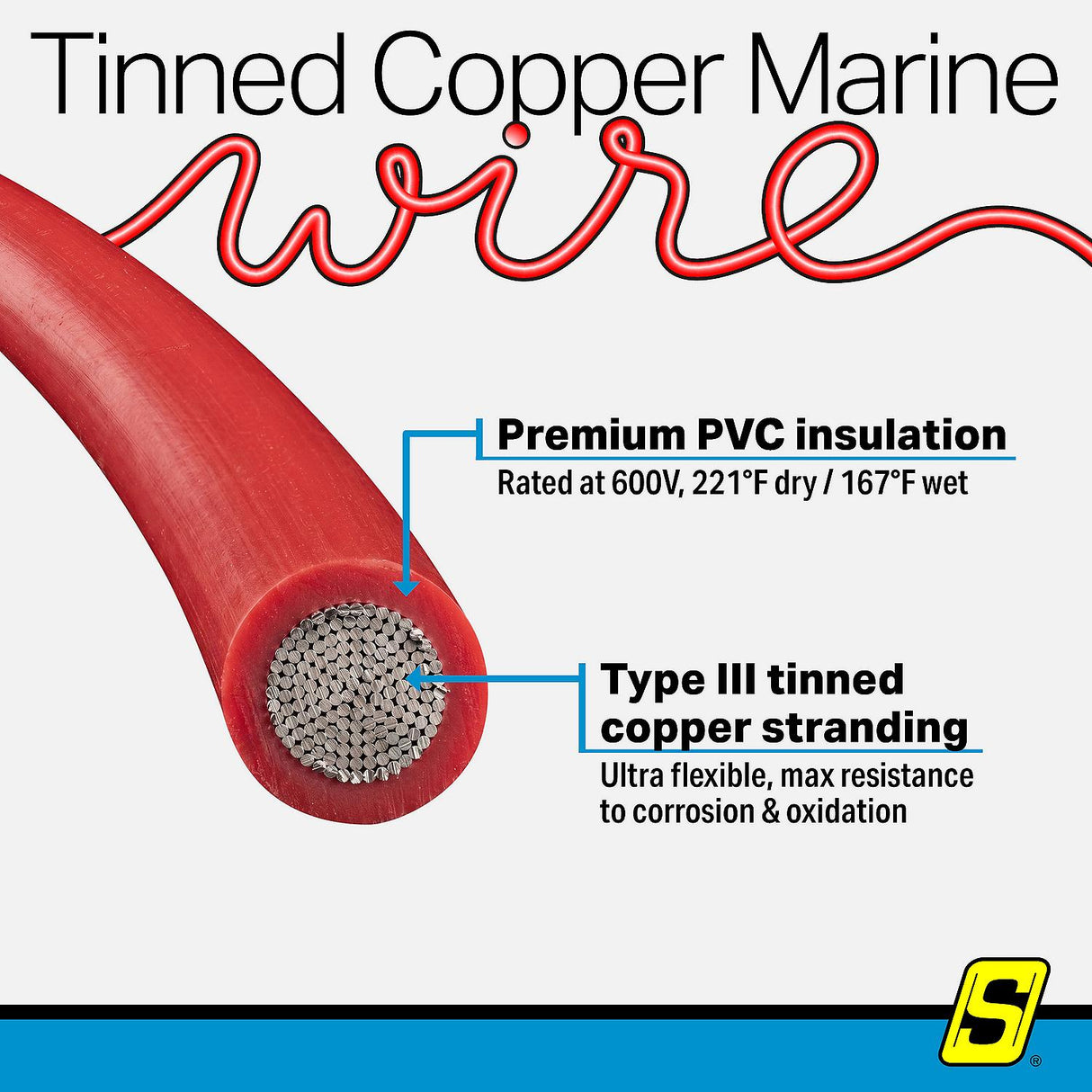 Seachoice 63053 Tinned Copper Marine Wire, 8 AWG, Red, 100' - 8TC-RED-100 - official Seachoice product image 5