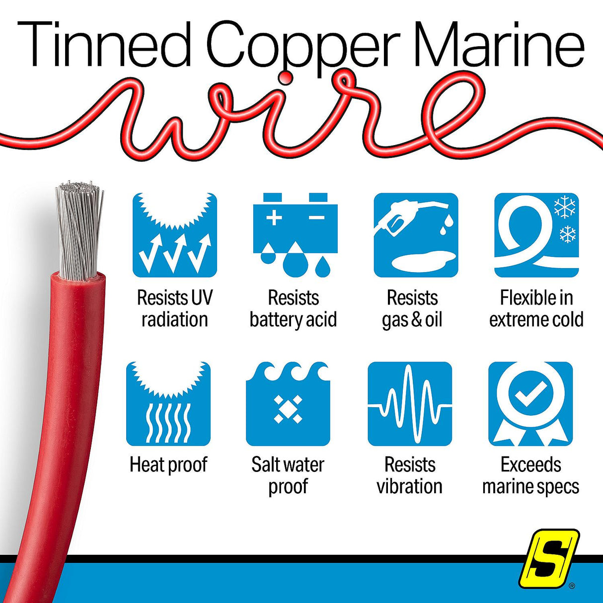 Seachoice 63053 Tinned Copper Marine Wire, 8 AWG, Red, 100' - 8TC-RED-100 - official Seachoice product image 6
