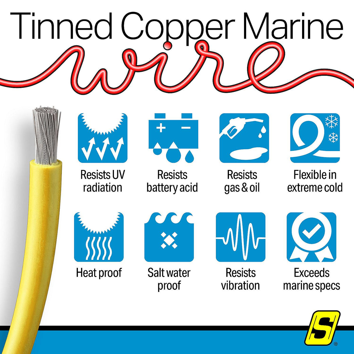 Seachoice 63054 Tinned Copper Marine Wire, 8 AWG, Yellow, 100' - 8TC-YELLOW-100 - official Seachoice product image 6