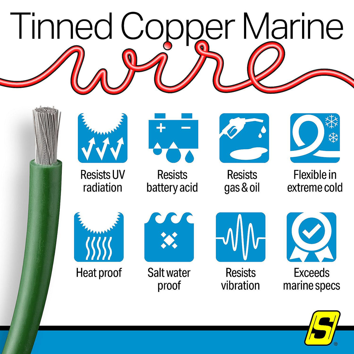 Seachoice 63056 Tinned Copper Marine Wire, 8 AWG, Green, 100' - 8TC-GREEN-100 - official Seachoice product image 6