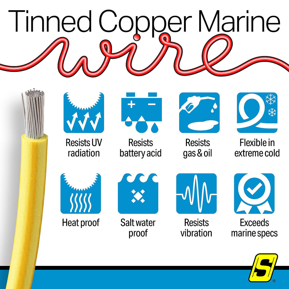 Seachoice 63067 Tinned Copper Marine Wire, 10 AWG, Yellow, 100' - 10TC-YELLOW-100 - official Seachoice product image 7