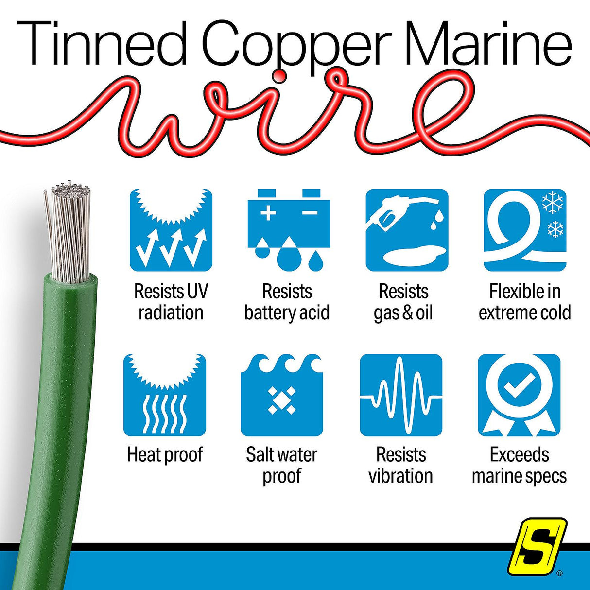 Seachoice 63068 Tinned Copper Marine Wire, 10 AWG, Green, 100' - 10TC-GREEN-100 - official Seachoice product image 8