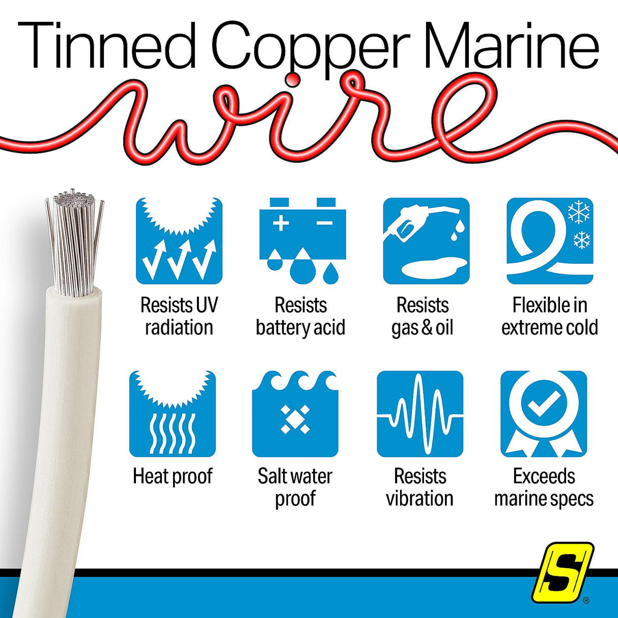 Seachoice 63069 Tinned Copper Marine Wire, 10 AWG, White, 100' - 10TC-WHITE-100 - official Seachoice product image 6