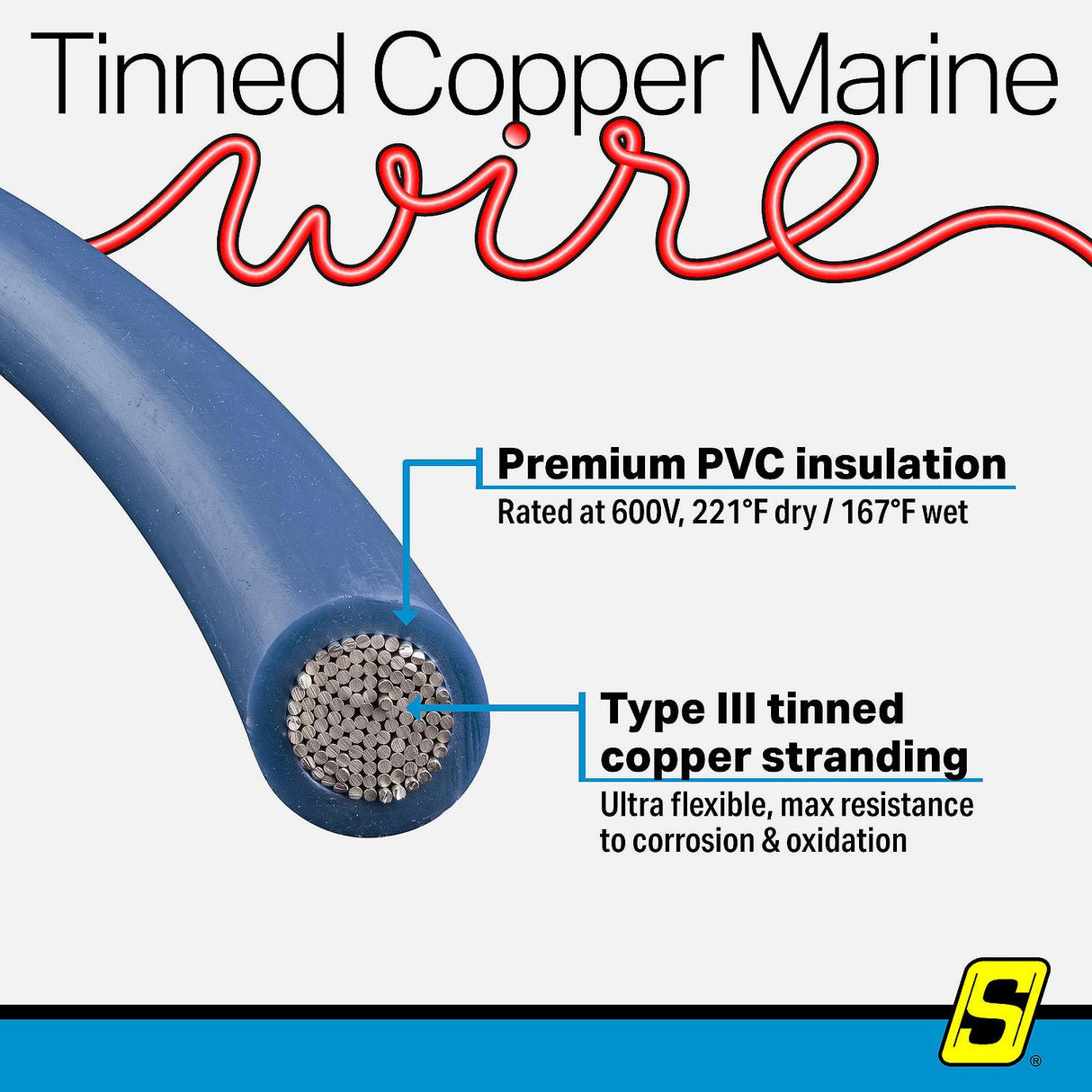Seachoice 63071 Tinned Copper Marine Wire, 10 AWG, Dark Blue, 100' - 10TC-BLUE-100 - official Seachoice product image 5