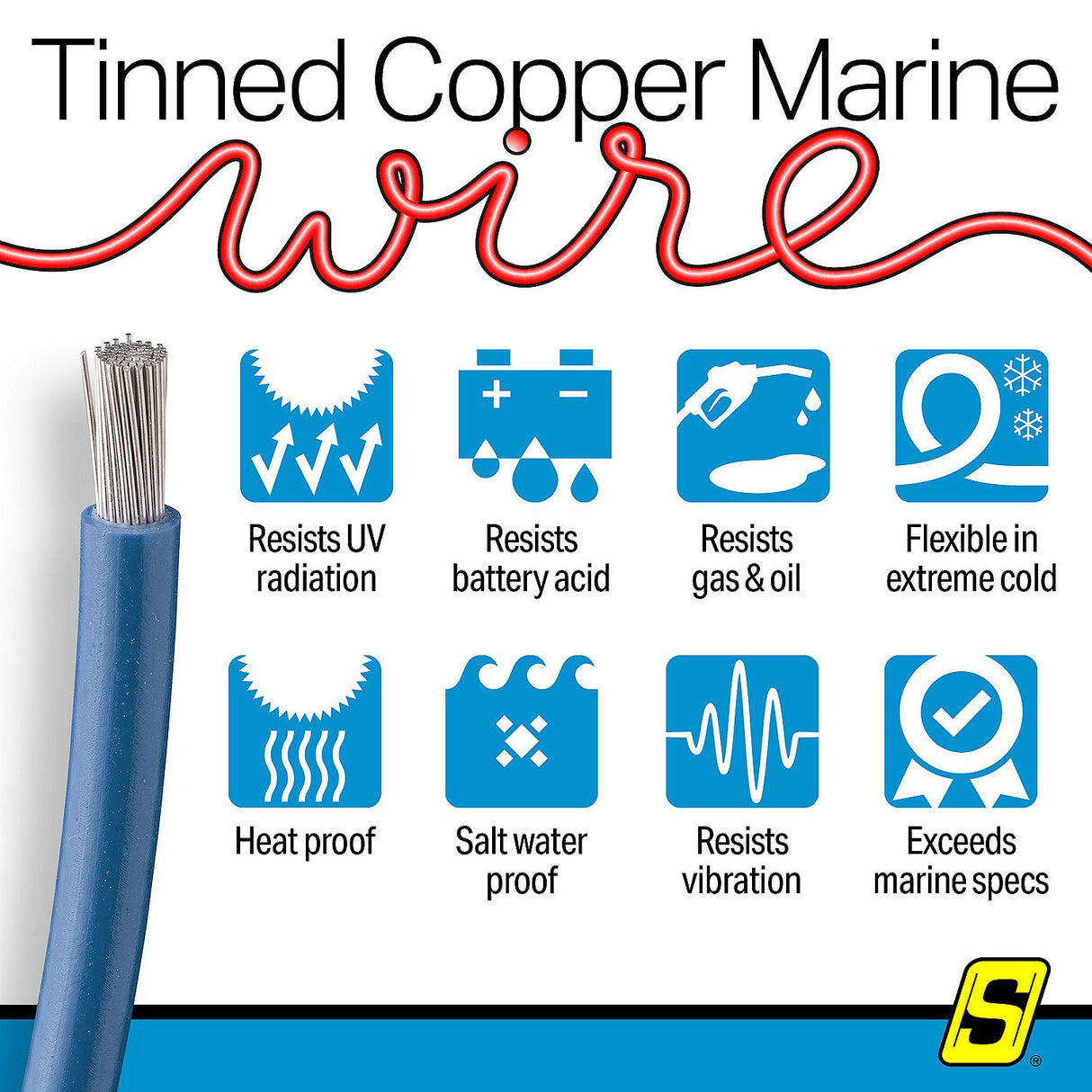 Seachoice 63071 Tinned Copper Marine Wire, 10 AWG, Dark Blue, 100' - 10TC-BLUE-100 - official Seachoice product image 7