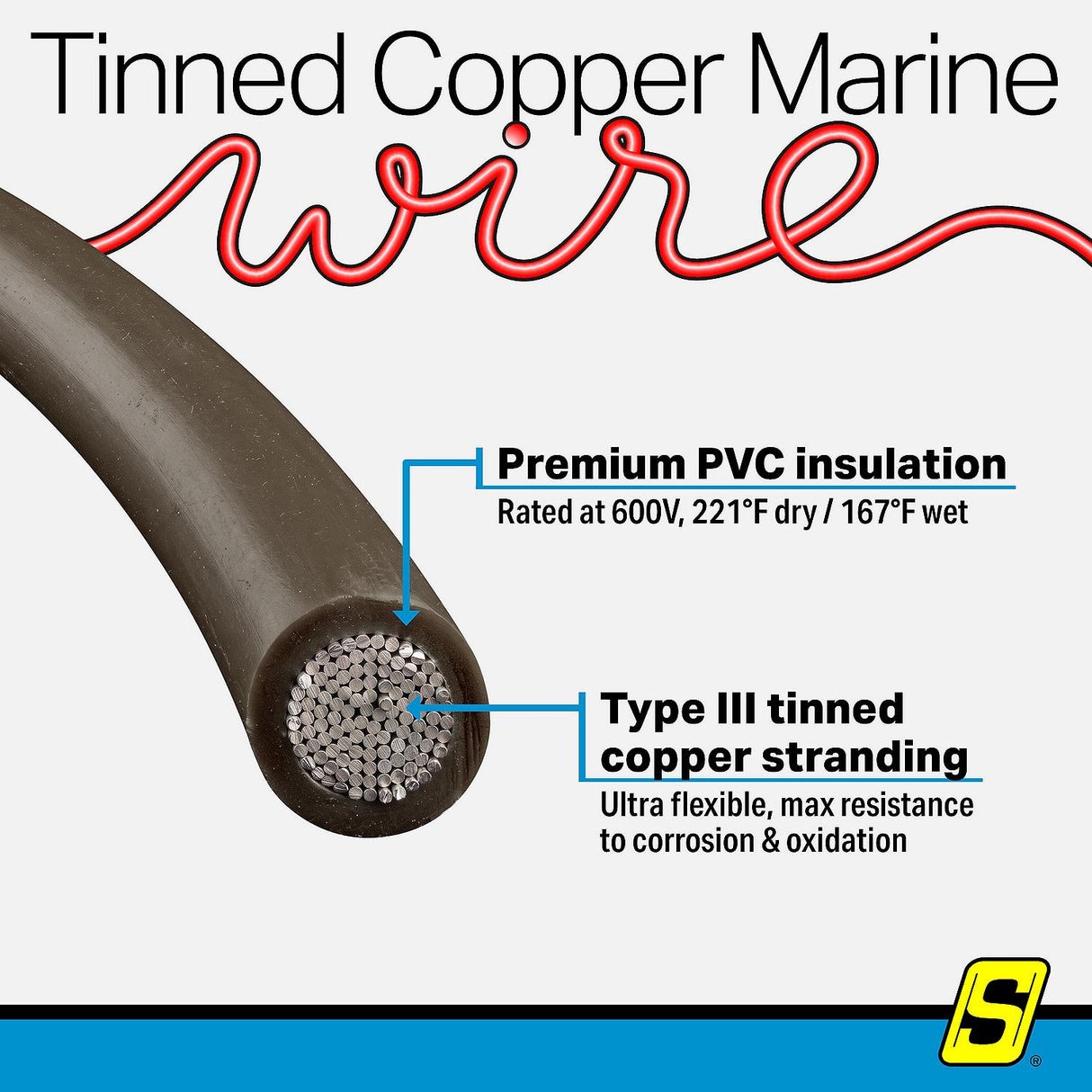 Seachoice 63073 Tinned Copper Marine Wire, 10 AWG, Brown, 100' - 10TC-BROWN-100 - official Seachoice product image 4