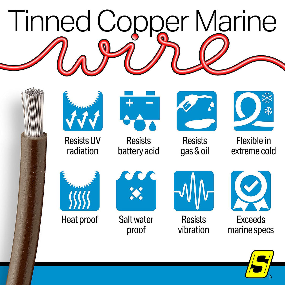 Seachoice 63073 Tinned Copper Marine Wire, 10 AWG, Brown, 100' - 10TC-BROWN-100 - official Seachoice product image 8