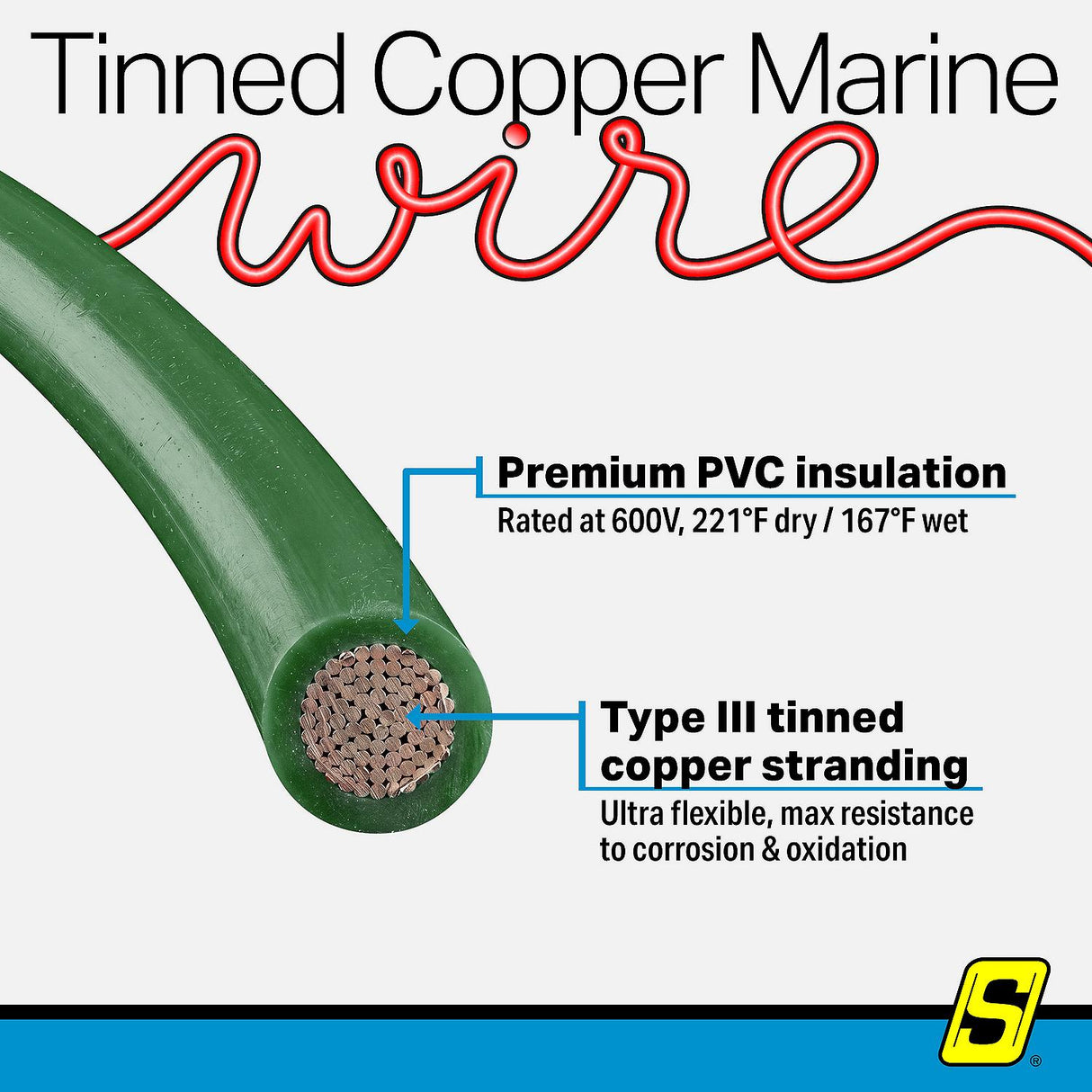 Seachoice 63088 Tinned Copper Marine Wire, 12 AWG, Green, 100' - 12TC-GREEN-100 - official Seachoice product image 6