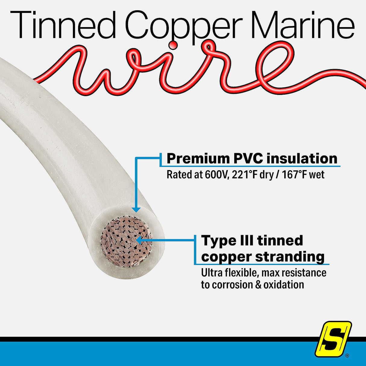 Seachoice 63089 Tinned Copper Marine Wire, 12 AWG, White, 100' - 12TC-WHITE-100 - official Seachoice product image 6