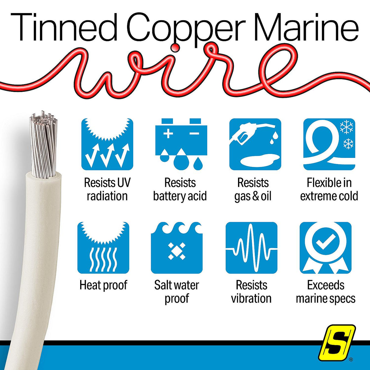 Seachoice 63089 Tinned Copper Marine Wire, 12 AWG, White, 100' - 12TC-WHITE-100 - official Seachoice product image 8