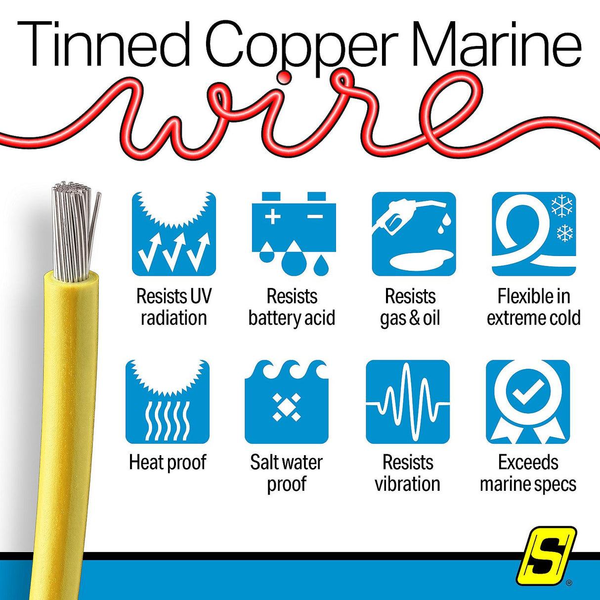 Seachoice 63107 Tinned Copper Marine Wire, 14 AWG, Yellow, 100' - 14TC-YELLOW-100 - official Seachoice product image 7