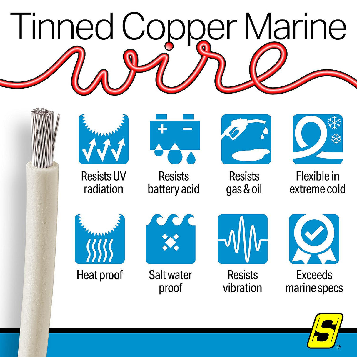 Seachoice 63109 Tinned Copper Marine Wire, 14 AWG, White, 100' - 14TC-WHITE-100 - official Seachoice product image 4