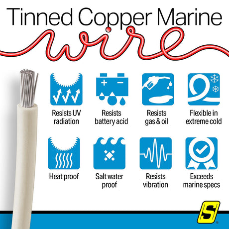 Seachoice 63109 Tinned Copper Marine Wire, 14 AWG, White, 100' - 14TC-WHITE-100 - official Seachoice product image 4