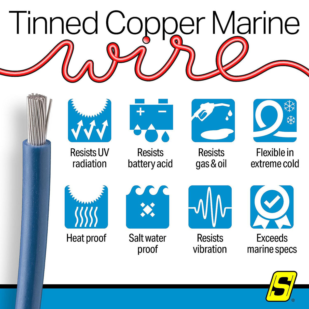 Seachoice 63111 Tinned Copper Marine Wire, 14 AWG, Dark Blue, 100' - 14TC-BLUE-100 - official Seachoice product image 7