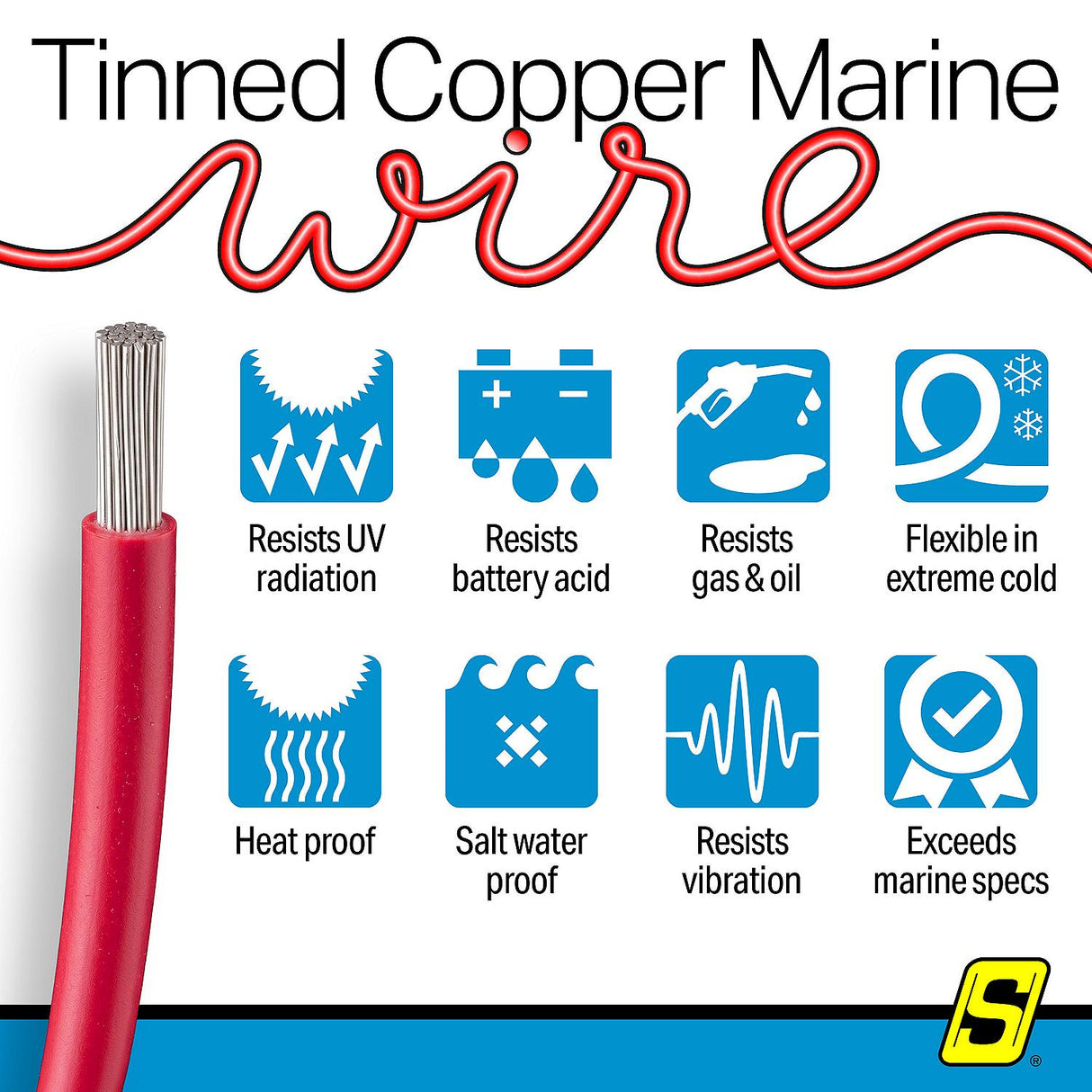 Seachoice 63126 Tinned Copper Marine Wire, 16 AWG, Red, 250' - 16TC-RED-250 - official Seachoice product image 5