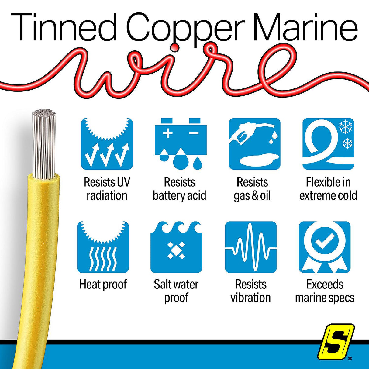 Seachoice 63127 Tinned Copper Marine Wire, 16 AWG, Yellow, 100' - 16TC-YELLOW-100 - official Seachoice product image 6