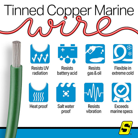 Seachoice 63128 Tinned Copper Marine Wire, 16 AWG, Green, 100' - 16TC-GREEN-100 - official Seachoice product image 4