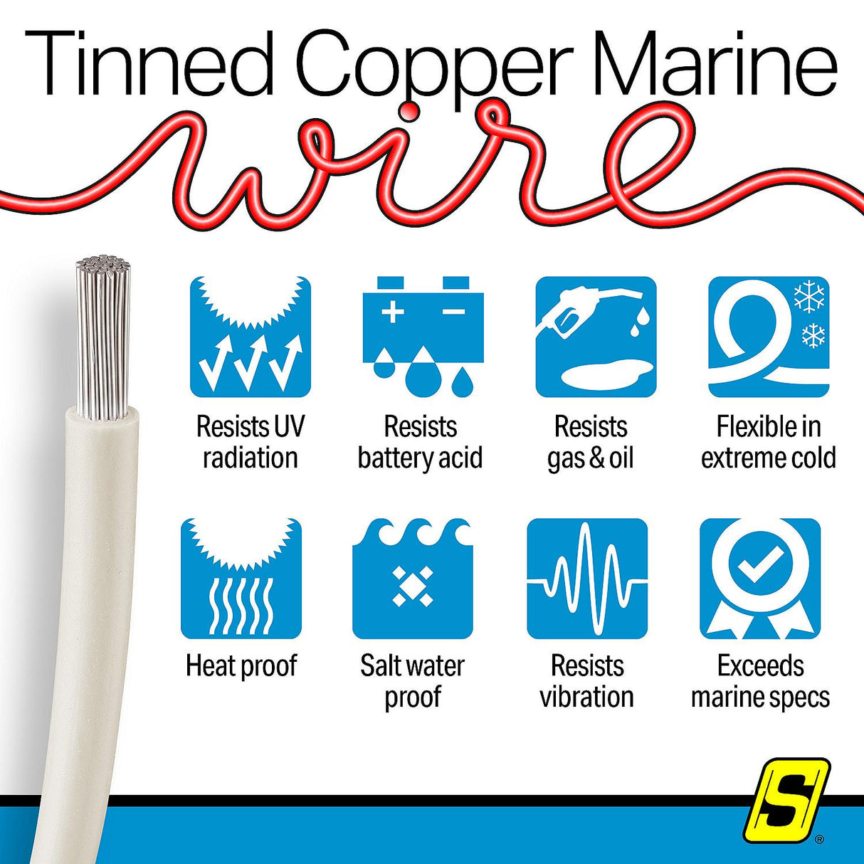 Seachoice 63129 Tinned Copper Marine Wire, 16 AWG, White, 100' - 16TC-WHITE-100 - official Seachoice product image 6