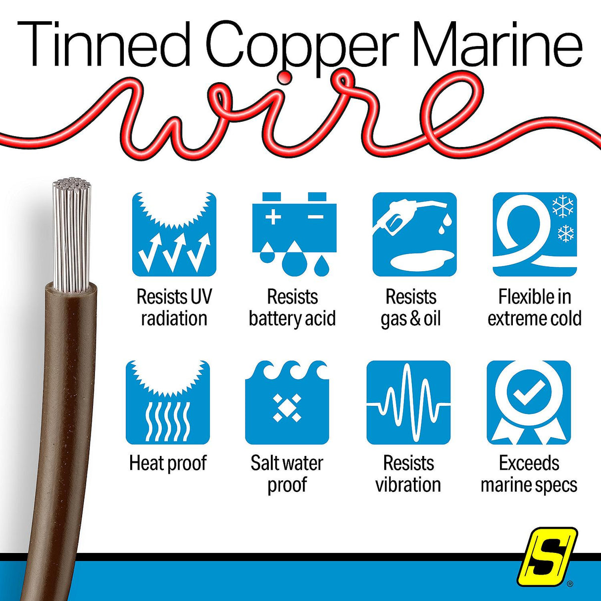 Seachoice 63133 Tinned Copper Marine Wire, 16 AWG, Brown, 100' - 16TC-BROWN-100 - official Seachoice product image 8