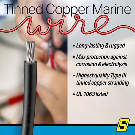 Seachoice 63141 Tinned Copper Marine Wire, 18 AWG, Black, 100' - 18TC-BLACK-100 - official Seachoice product image 5