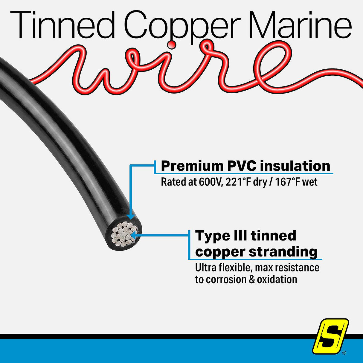 Seachoice 63141 Tinned Copper Marine Wire, 18 AWG, Black, 100' - 18TC-BLACK-100 - official Seachoice product image 6