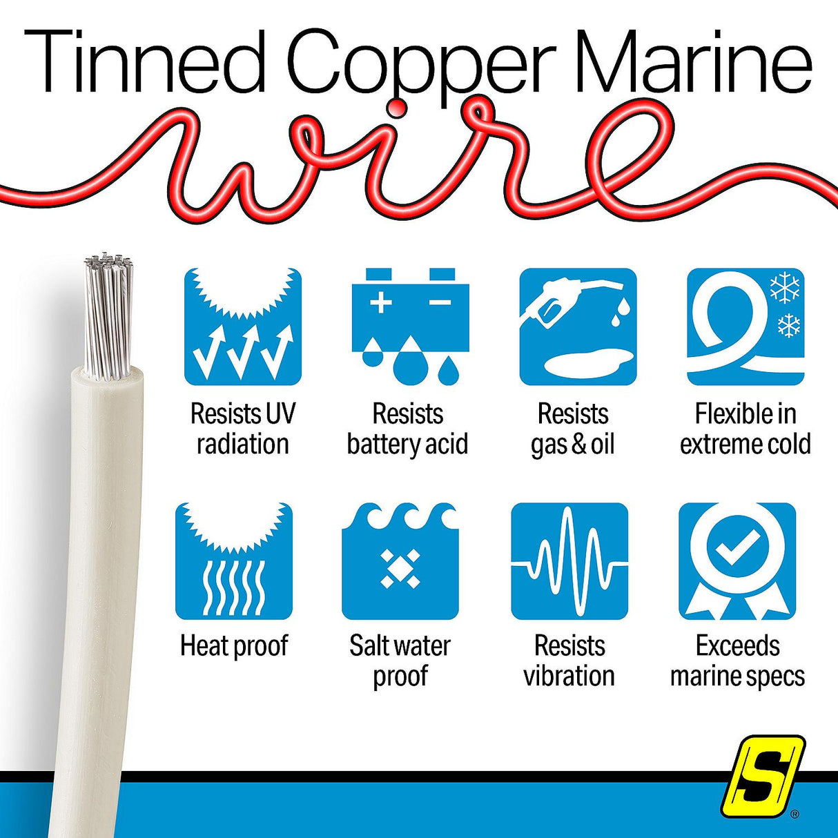 Seachoice 63146 Tinned Copper Marine Wire, 18 AWG, White, 100' - 18TC-WHITE-100 - official Seachoice product image 6