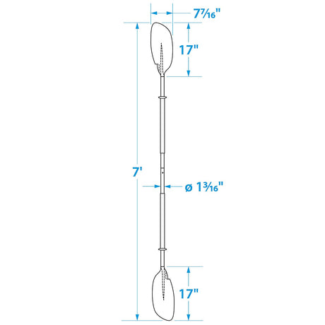 Seachoice 7 Ft. Curved-Blade Kayak Paddle, 2-Piece 1-1/8 in. Diameter Anodized Aluminum Shaft, 17 in. X 7-3/8 in. Blades - 71136 - official Seachoice product image 4