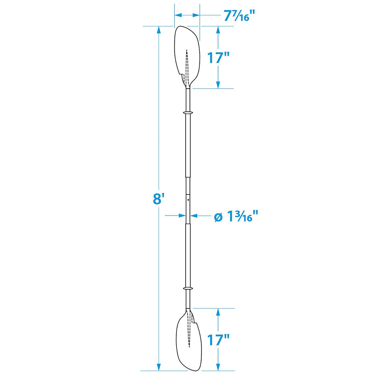Seachoice 8 Ft. Curved-Blade Kayak Paddle, 2-Piece 1-1/8 in. Diameter Anodized Aluminum Shaft, 17 in. X 7-3/8 in. Blades - 71137