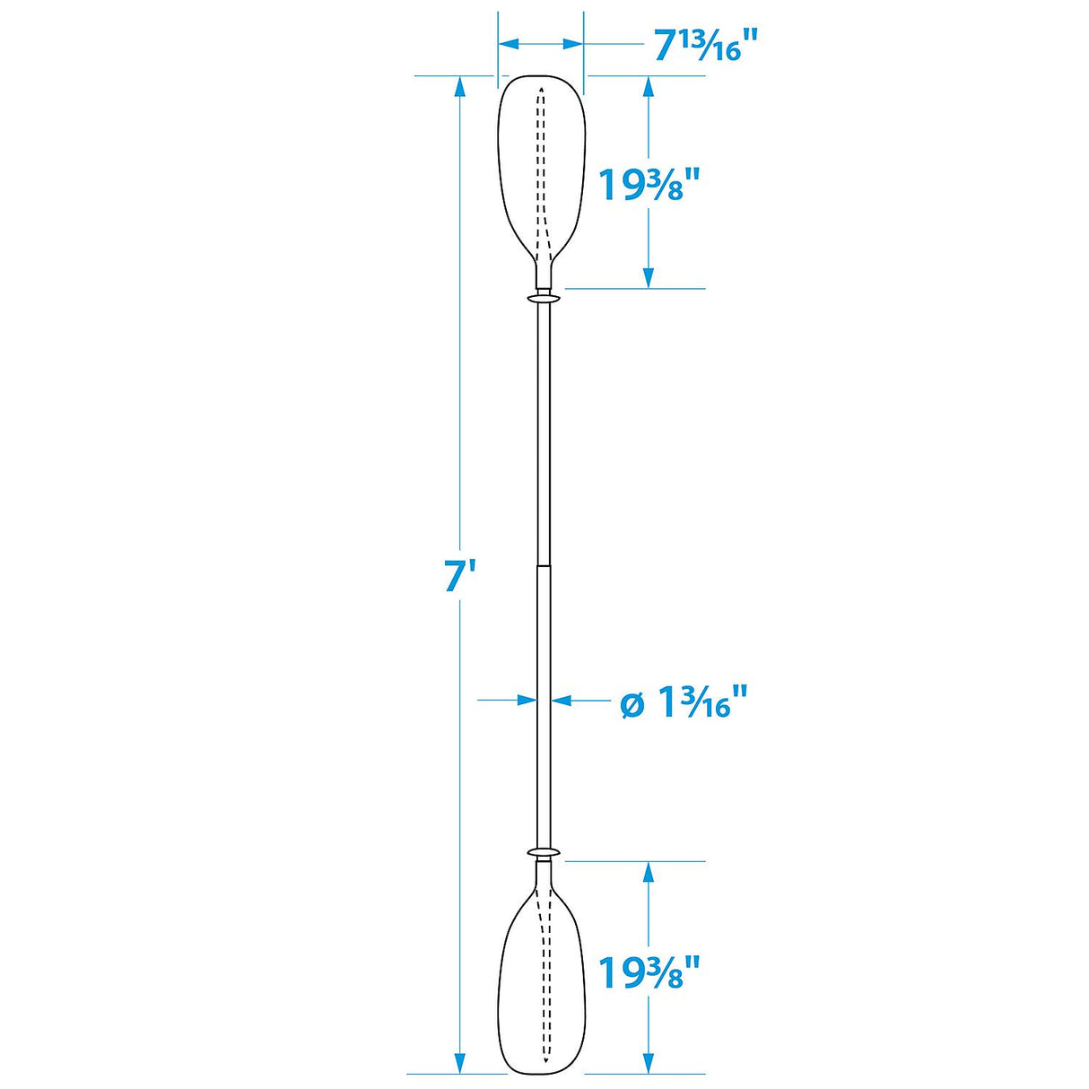 Seachoice 7 Ft. Straight-Blade Kayak Paddle, 2-Piece 1-1/8 in. Dia. Anodized Aluminum Shaft, 19-3/8 in. X 7-3/4 in. Blades - 71138 - official Seachoice product image 6